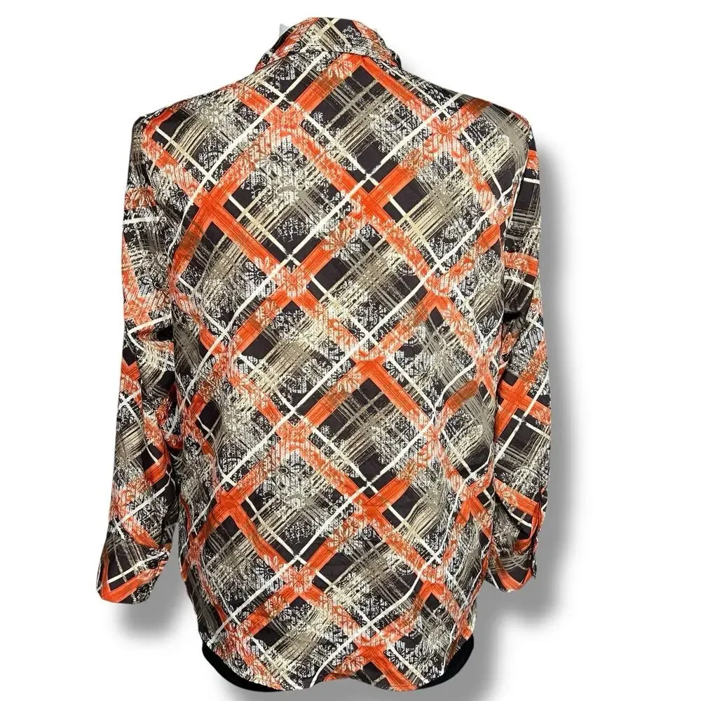 Gloria Vanderbilt Womens Button Down Blouse Western Collared Long Sleeve Orange